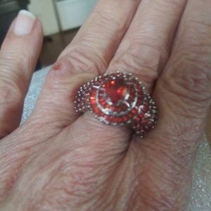 3 K ORANGE HESSONITE GARNET CLUSTER RING